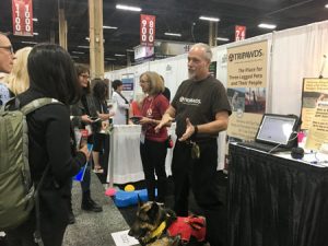 Vets and Techs Love Tripawds at WVC Tripawds booth at WVC