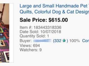 2018 Tripawds Auction Results 2019 Quilt Sold