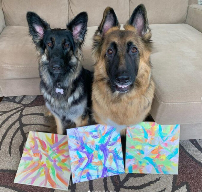 Painting German Shepherds Wilhelmina and Schultz