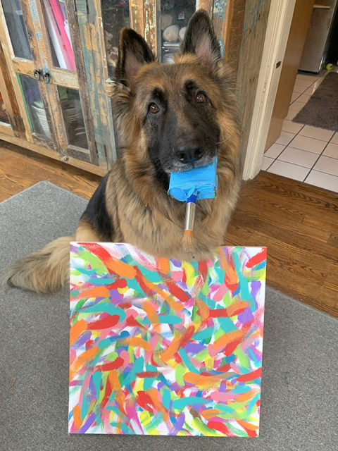 Schultz paints for the 2023 Tripawds Dog Art Auction