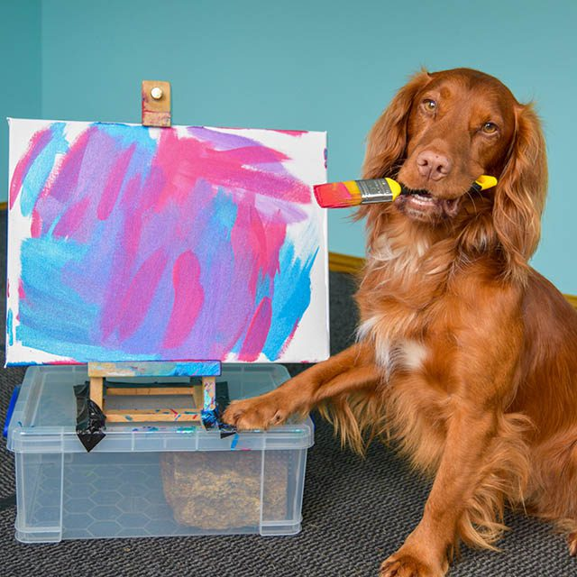 Leo from Scotland paints for the 2023 Tripawds Dog Art Auction