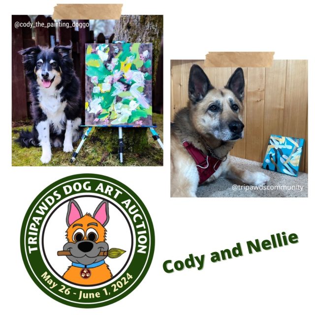 Nellie B. Dawg, Tripawds Spokesdog and Cody the Painting Doggo